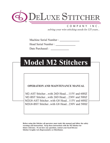 DeLuxe Stitcher M2 Series Troubleshooting guide | Manualzz