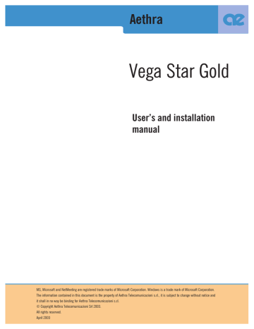 Aethra Vega Star Gold Installation manual | Manualzz