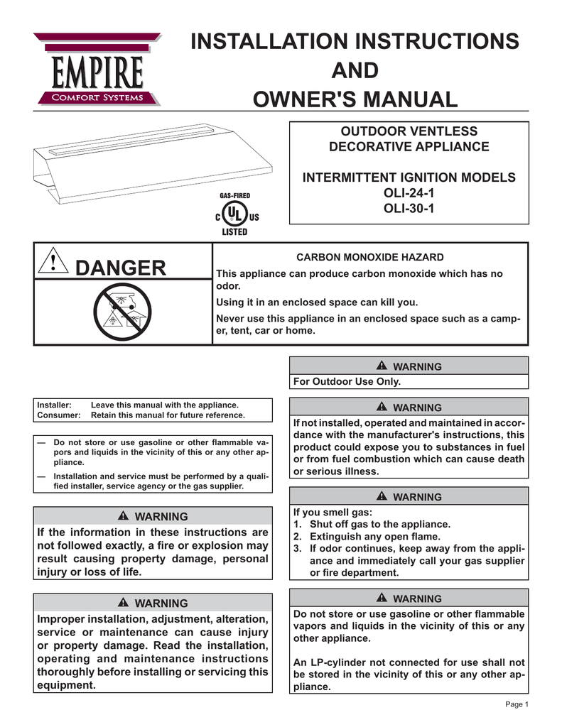 Empire Comfort Systems Vfil Series Owner S Manual Manualzz Com