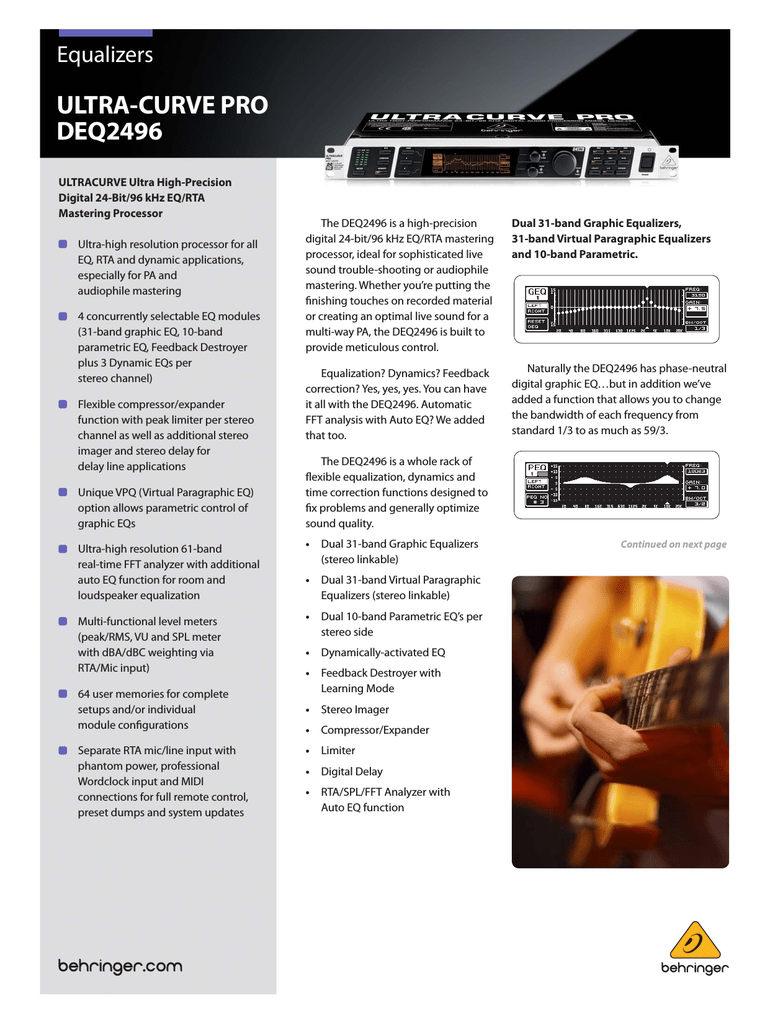 Behringer Deq2496 Ultracurve Pro Deq2496 Ultra Curvepro Deq2496 User Manual Manualzz