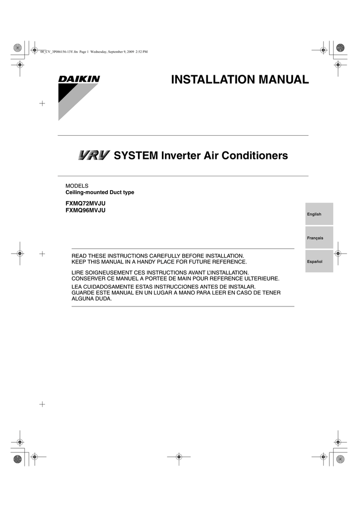 Daikin FXMQ96MVJU Installation manual | Manualzz