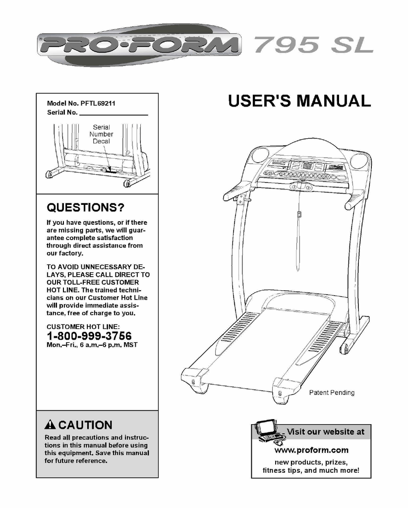 Proform 795 sl treadmill manual