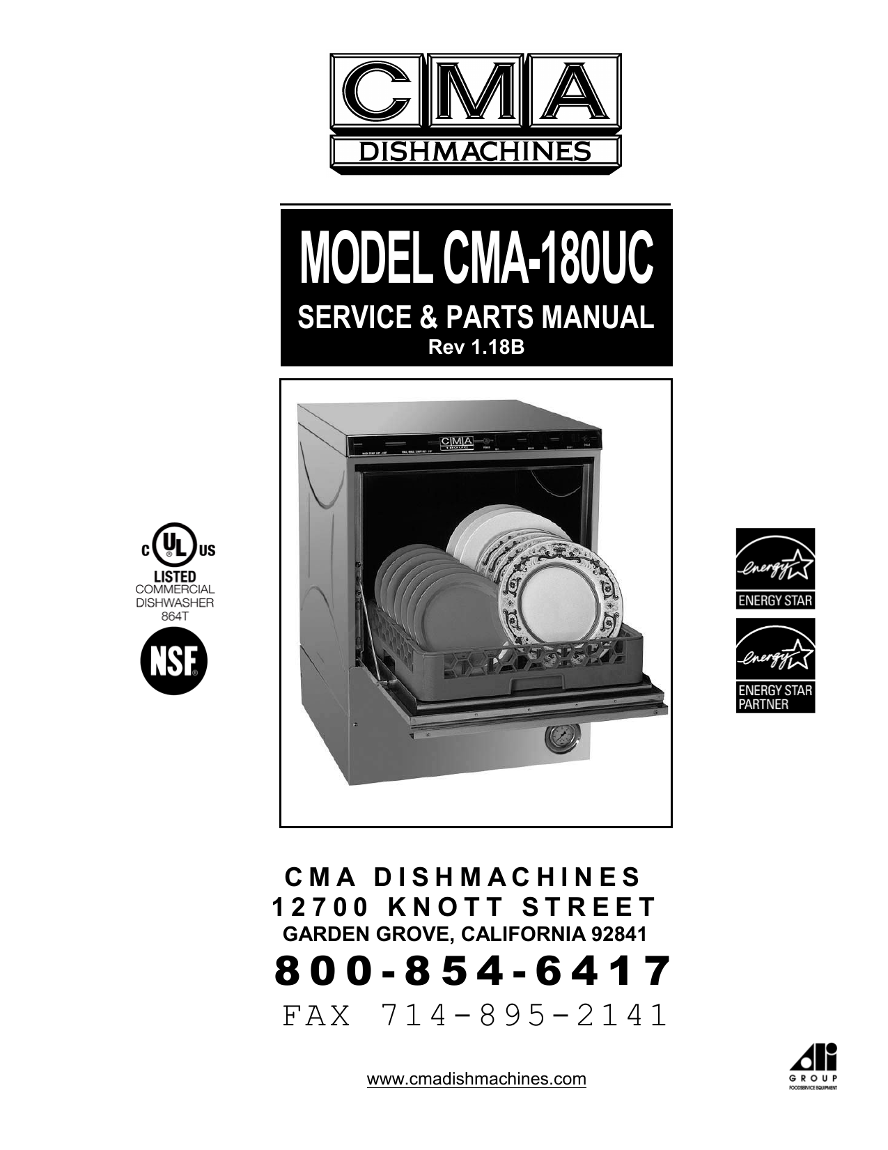 CMA Dishmachines CMA-180UC Service & Parts Manual | Manualzz