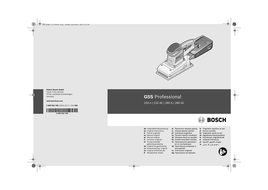 Bosch Gss 230 A Professional Operating Instructions Manualzz