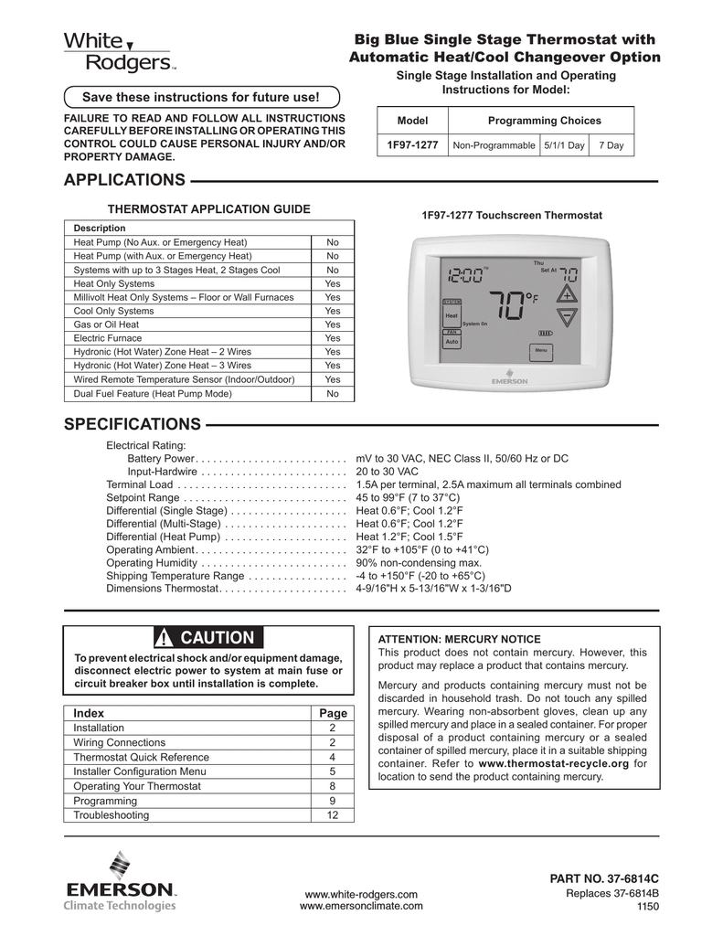 White Rodgers 1F97-1277 Operating instructions | manualzz.com