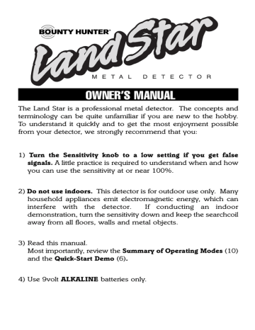 Bounty Hunter Land Star Owner's manual | Manualzz