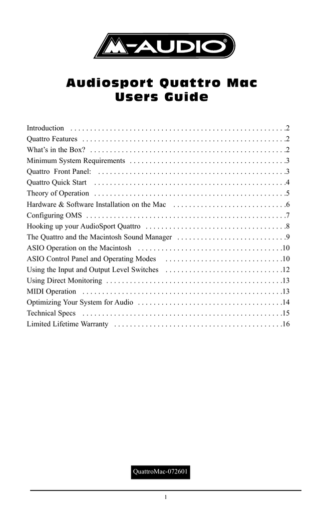 MAudio Quattro USB Owner Manual Manualzz