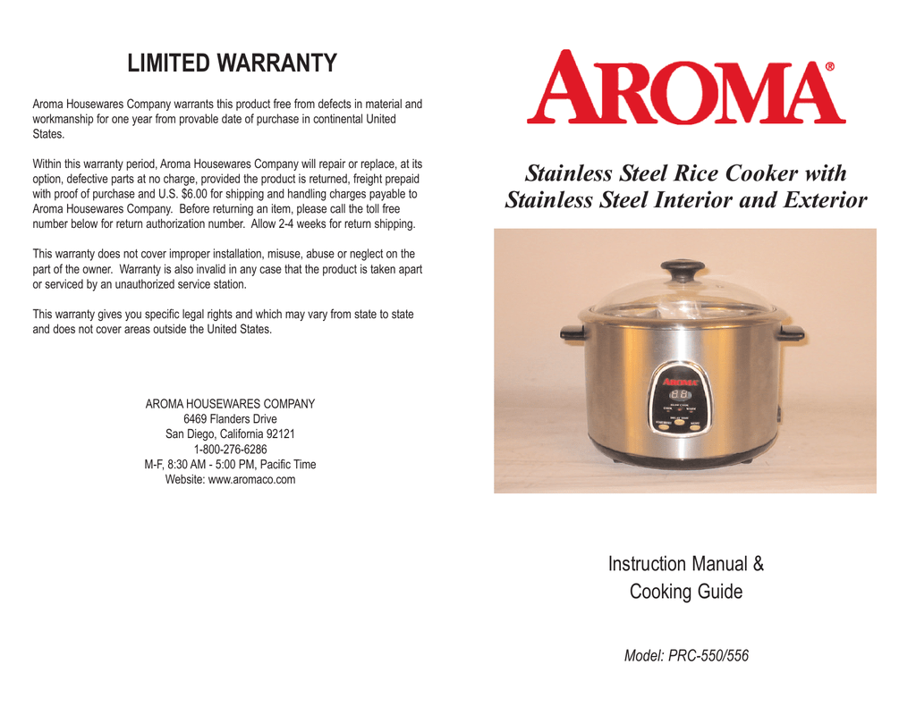 Aroma Prc 550 Instruction Manual Manualzz Com