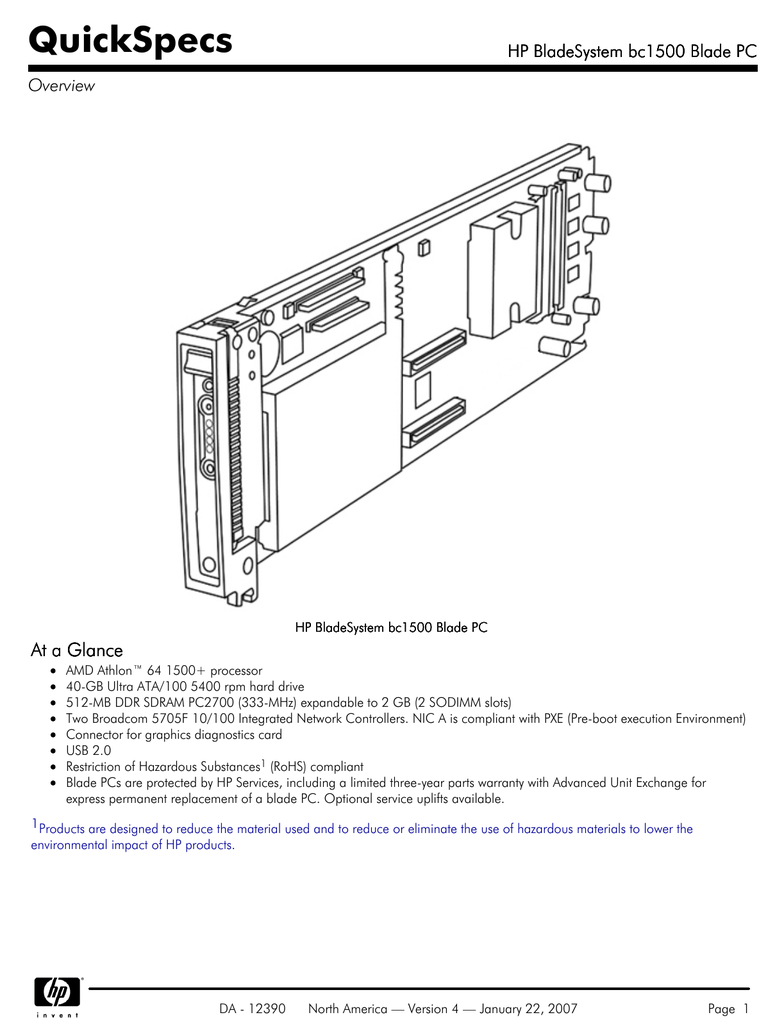 Hp Bladesystem 1500 Blade Pc Manualzz