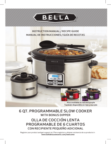 Bella Programmable 6-Qt. Slow Cooker with Locking Lid BONUS Mini Dipper New