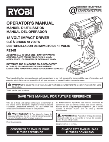 RYOBI 18VOLT 1 DRILL-DRIVER Instruction Manual