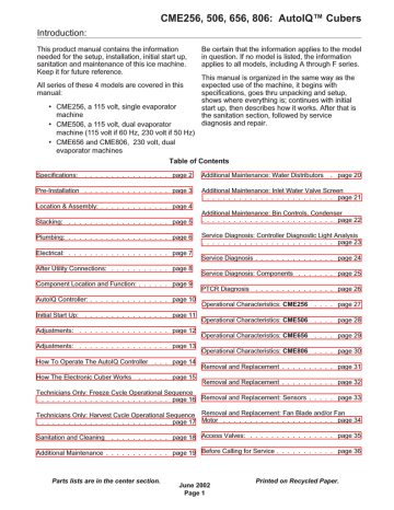 Scotsman CME506 Product manual | Manualzz