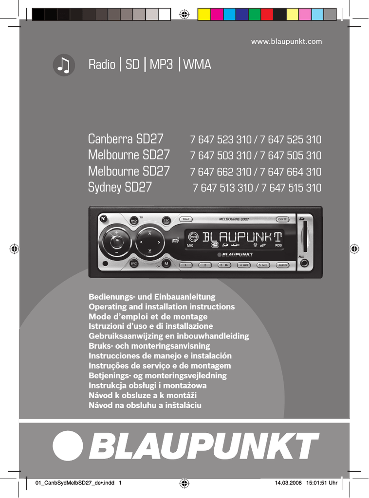 Blaupunkt Canberra 7 647 523 310 Datasheet Manualzz