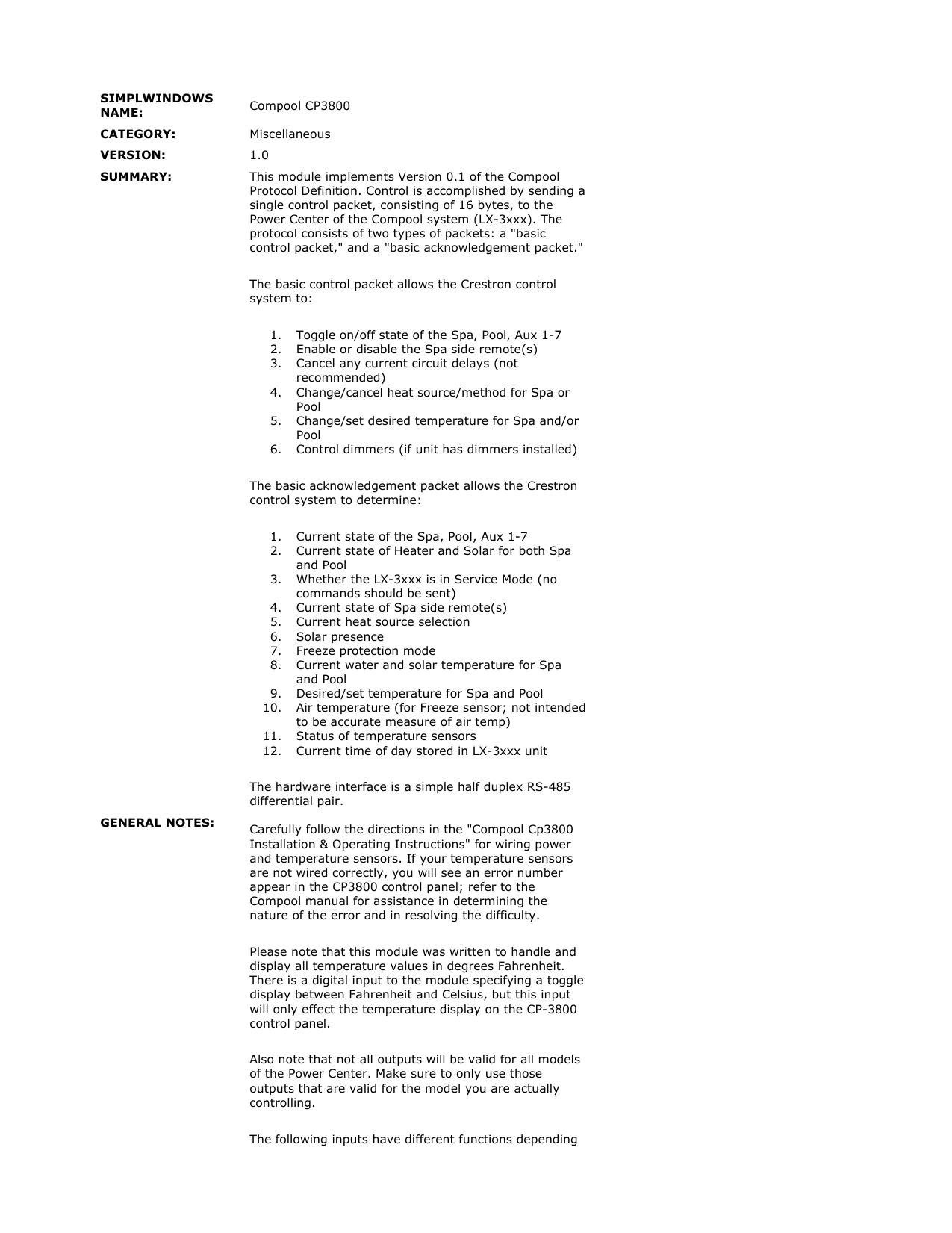 Compool Cp3800 Operating instructions | Manualzz