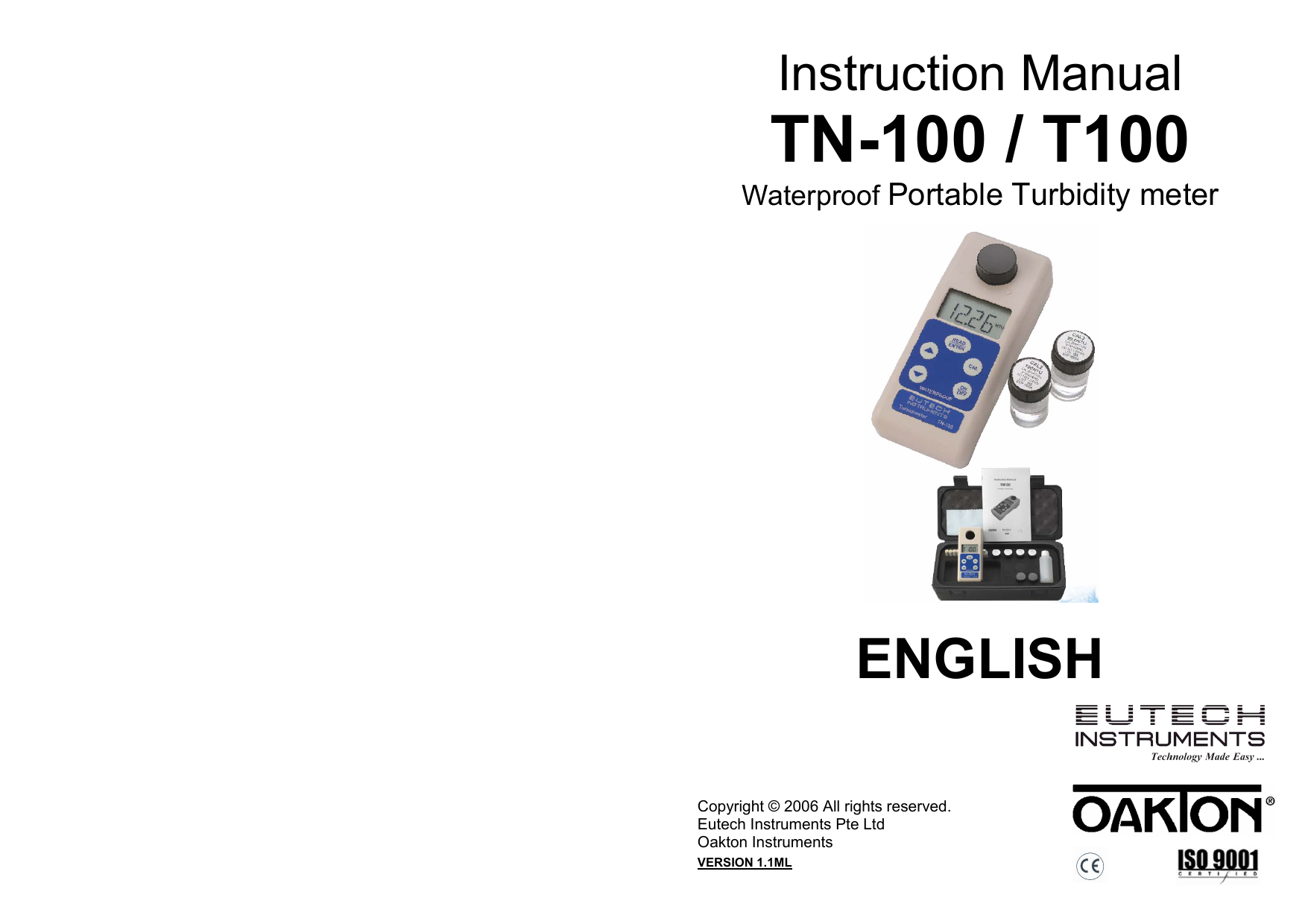EUTECH INSTRUMENTS TURBIDIMETER TN100 WATERPROOF PORTABLE METER User