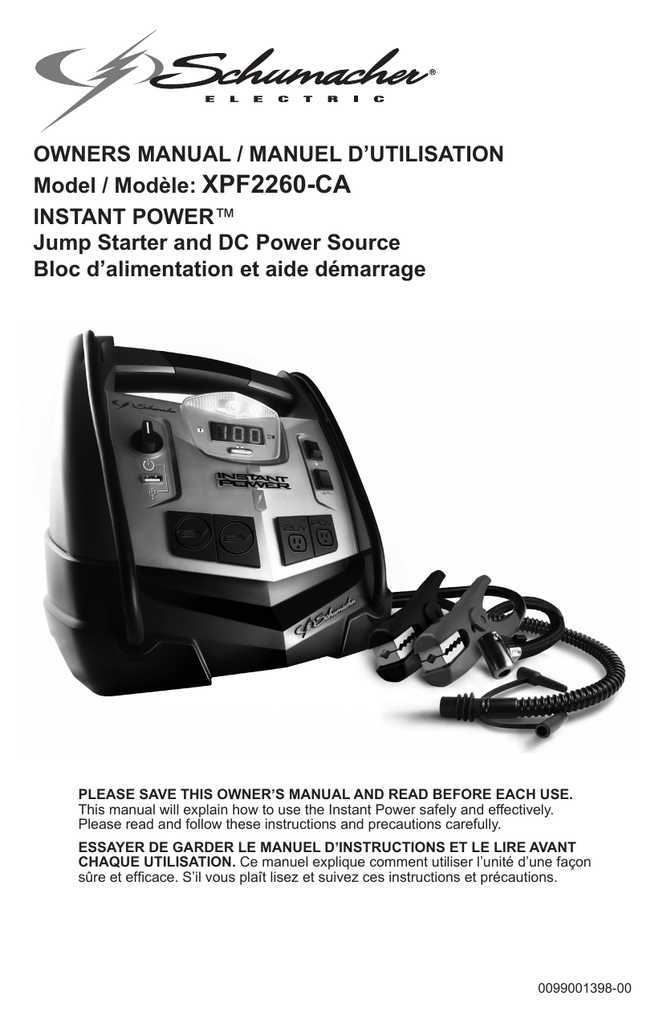 Schumacher XPF2260 INSTANT POWER Owner's manual Manualzz