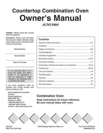 Amana ACM1580AB Microwave Owner's Manual | Manualzz