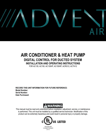 Advent AC150, ACRG12, AC135HP, AC135, AC150HP, ACTH12 Operating instructions | Manualzz | Advent Air Thermostat Wiring Diagram | | Manualzz