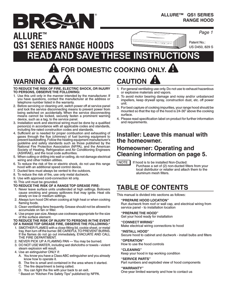 Broan Allure Range Hood Wiring Diagram Wiring Diagram