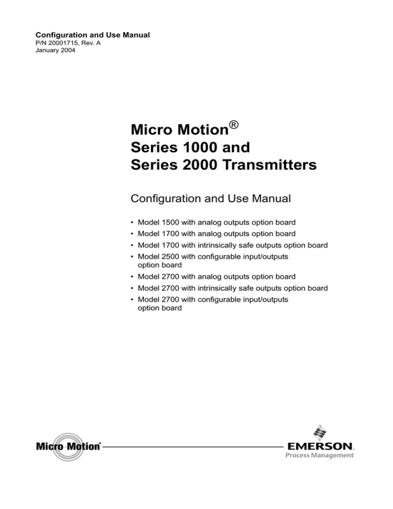 Emerson MICRO MOTION 2700 Installation guide Manualzz