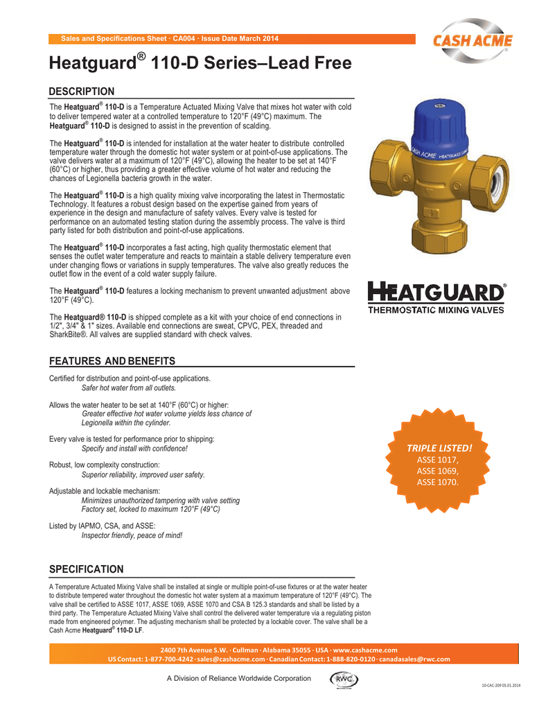 Cash Acme 3 4 In Id Pex Barb X 3 4 In Od Pex Barb Brass Thermostatic Mixing Valve Guide Manualzz