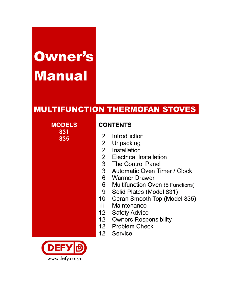 Defy 831 Owner Manual Manualzz