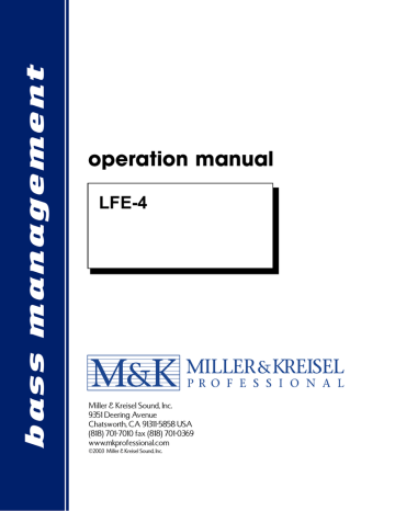 Miller & Kreisel Sound K-4 Tripole(R) Operation Manual | Manualzz