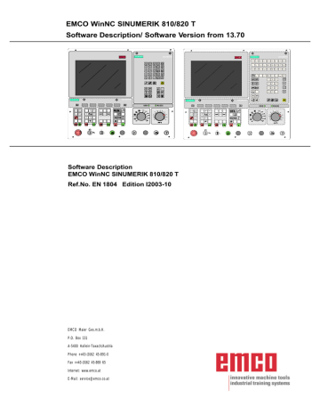 EMCO SINUMERIK 810/820 T Turning User Manual | Manualzz
