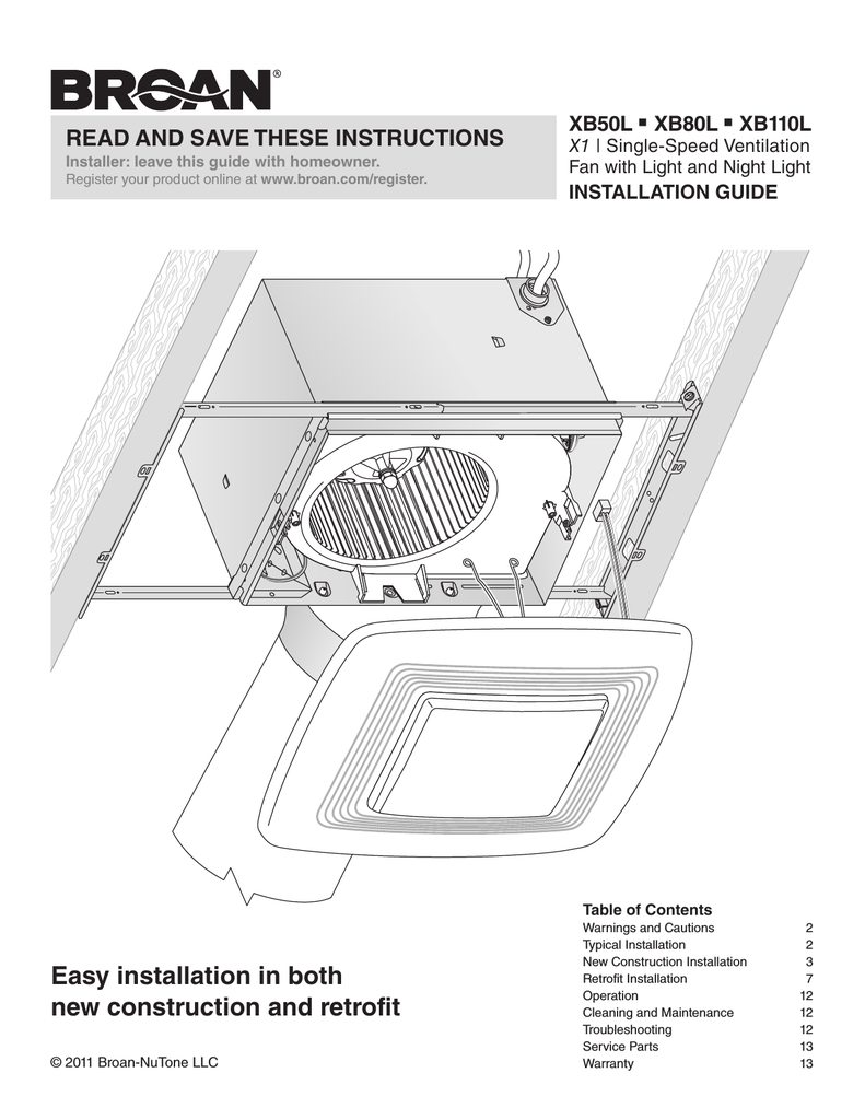 Broan Bathroom Fan With Light Installation Instructions
