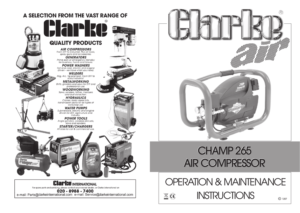 Spare Parts For Clarke Air Compressors