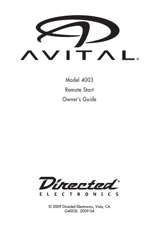 Directed Electronics Inc 4003L Avital Add On Remote Start Module DOBA-DEI4003L Directed Electronics Inc 4003L Avital Add On Remote Start Module DOBA-DEI4003L