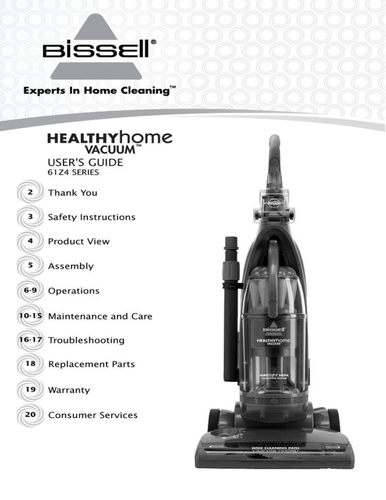 Bissell HEALTHY HOME VACUUM 61Z4 User guide | Manualzz