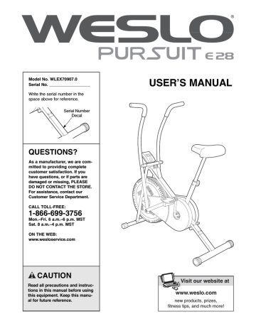 Weslo WLEX70907.0 User`s manual | Manualzz