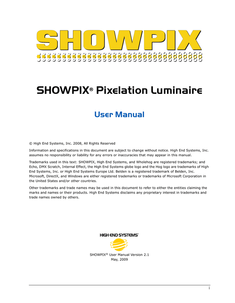 High End Systems Show Pix Showpix User Manual Manualzz