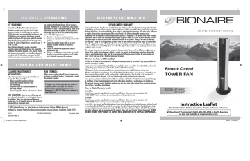 Bionaire BTF4010AR Operating instructions | Manualzz