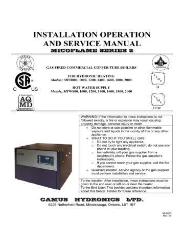 Camus Hydronics MFW400 Service manual | Manualzz