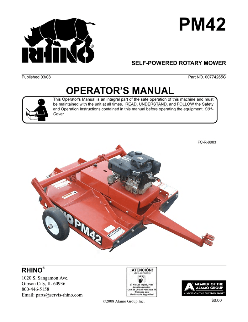 User Manual Servis Rhino 2409tl Operator`s Manual Manualzz