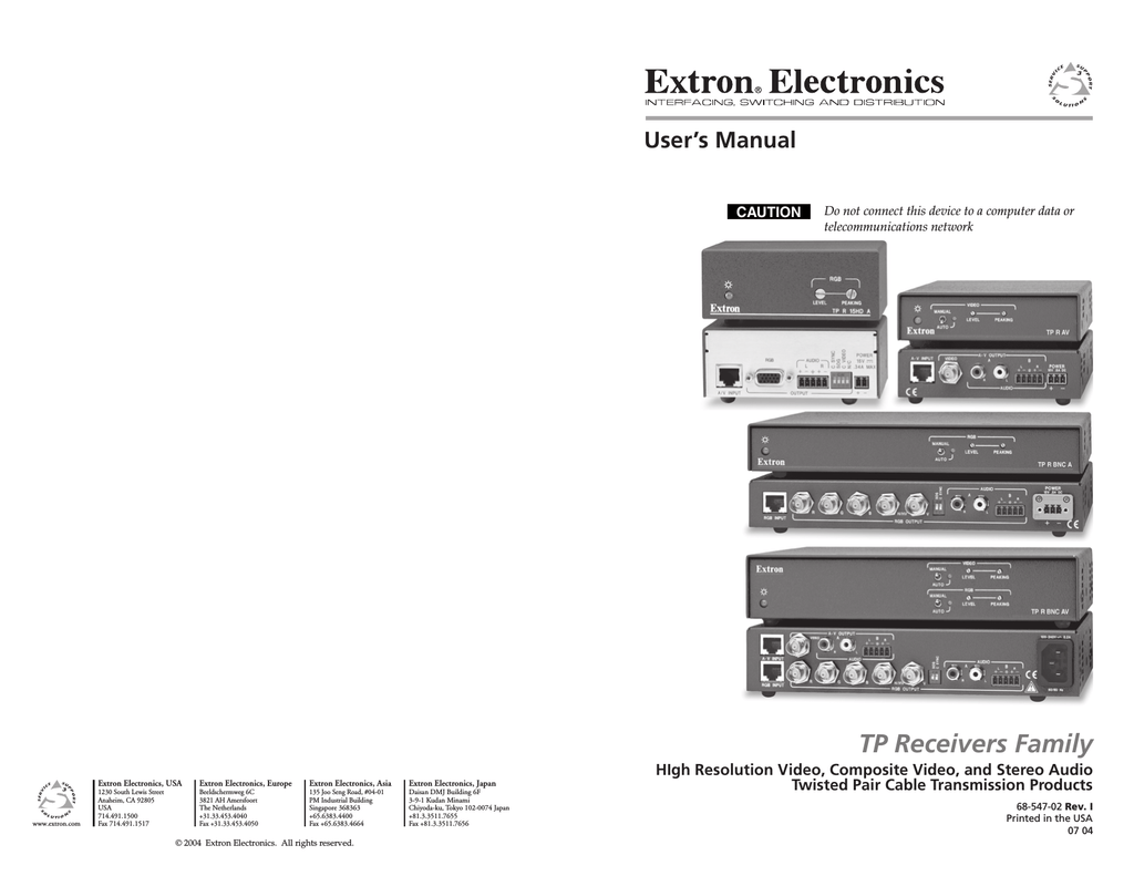 User's manual - Extron electronics TP Receiver User`s manual - Manualzz