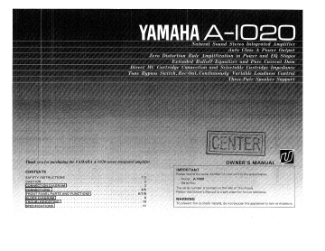 Yamaha A-1020 Owner's manual | Manualzz