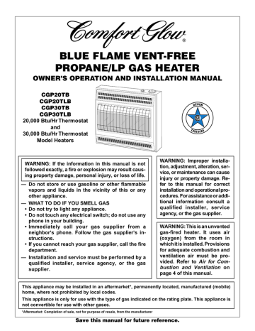 Comfort Glow CGP30TB Wall Heaters Installation manual | Manualzz