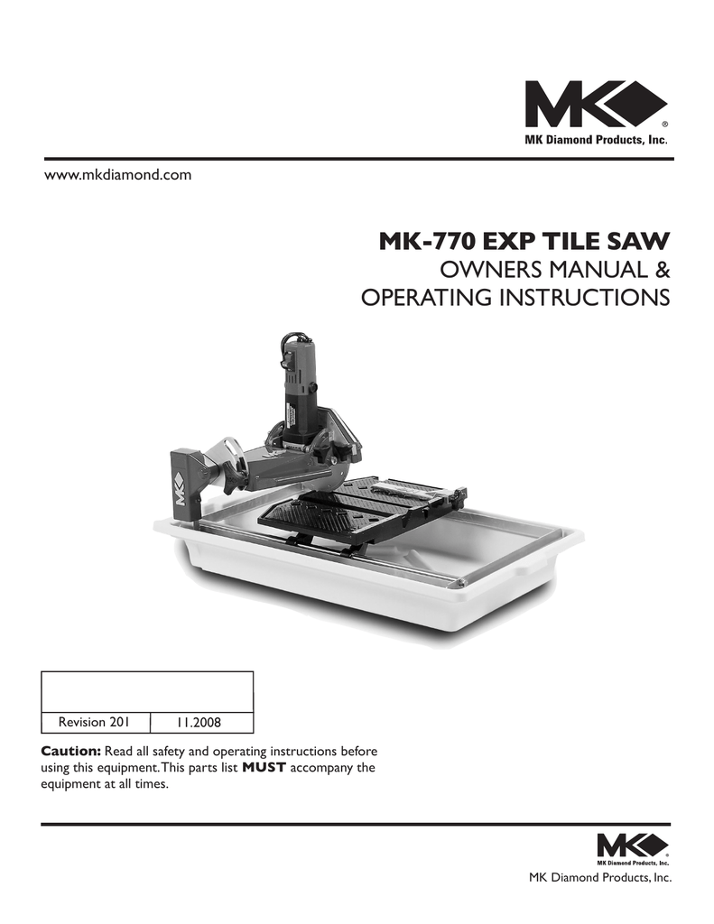 Mk Diamond Products Mk 770 Exp Operating Instructions Manualzz