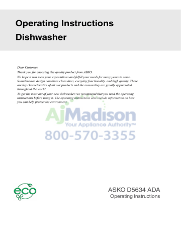 Asko D5634XXLHS Operating instructions | Manualzz