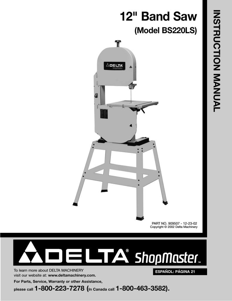Model manual. BS - 300sa Bandsaw instruction manual.
