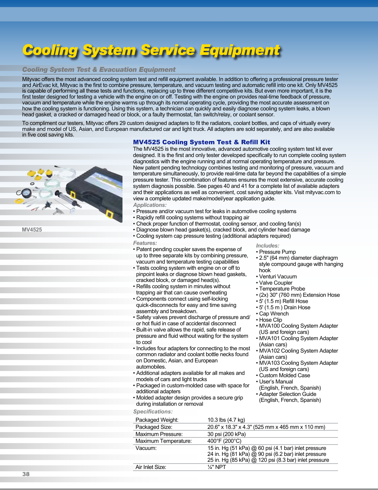 Mityvac MVA4630 European Cooling System Cap Adapter Kit 