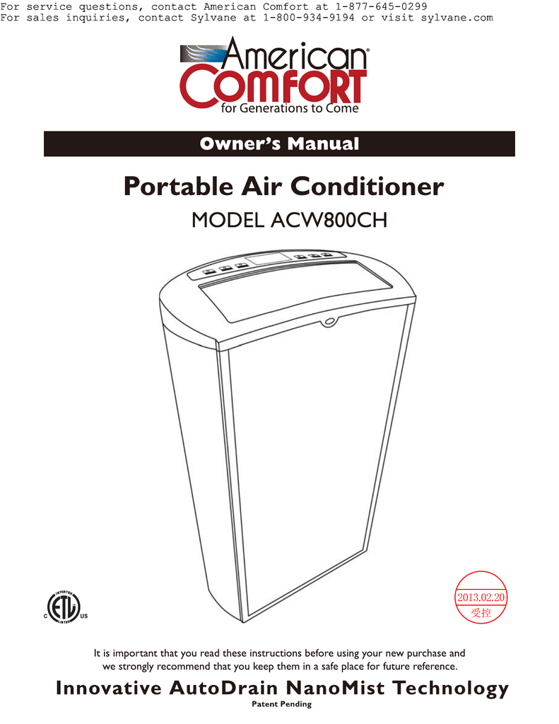 American Comfort Worldwide Acw800ch Specifications Manualzz Com