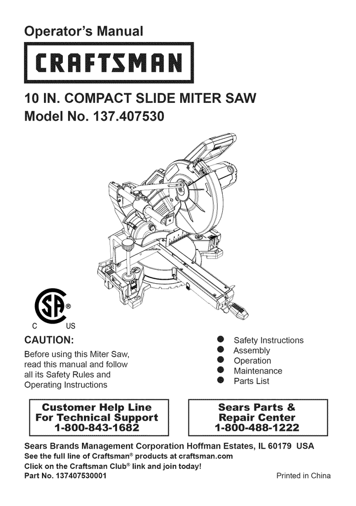 OEM Parts Turning Table Craftsman 137.407530 10" Single Bevel Sliding Miter Saw