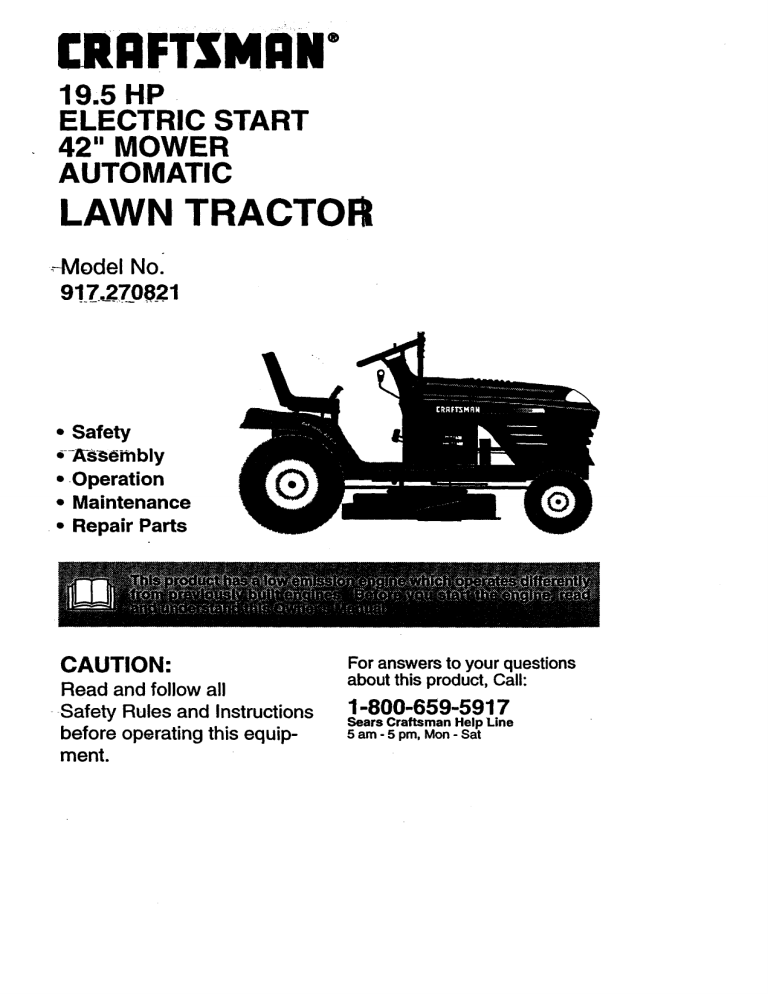 craftsman lawn tractor 19.5 hp 42 mower