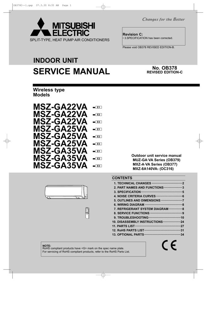 mitsubishi msz-ga25va manual Mitsubishi mszge09na indoor unit service manual free.