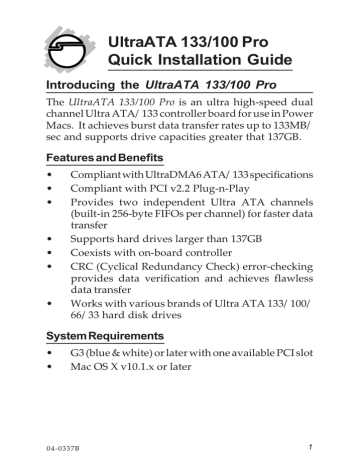 SIIG UltraATA 100 Pro Installation guide | Manualzz