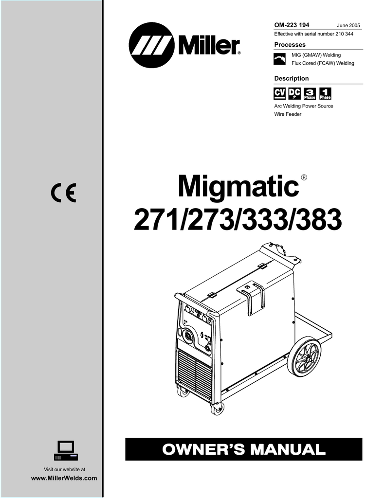 Miller Electric 273 Owner S Manual Manualzz